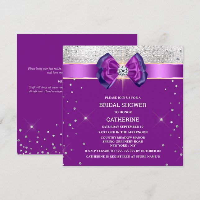 Invitation Arc de parties scintillant violet argent élégant b (Devant / Derrière)
