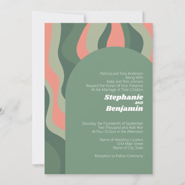 Invitation Arc de saumons verts - Mariage de courbes organiqu (Devant)