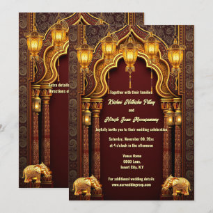 Invitation Arc de temple hindi d'or bourguignon