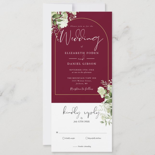 Invitation Arc d'or Bourgogne vert tout en un Mariage (Devant)