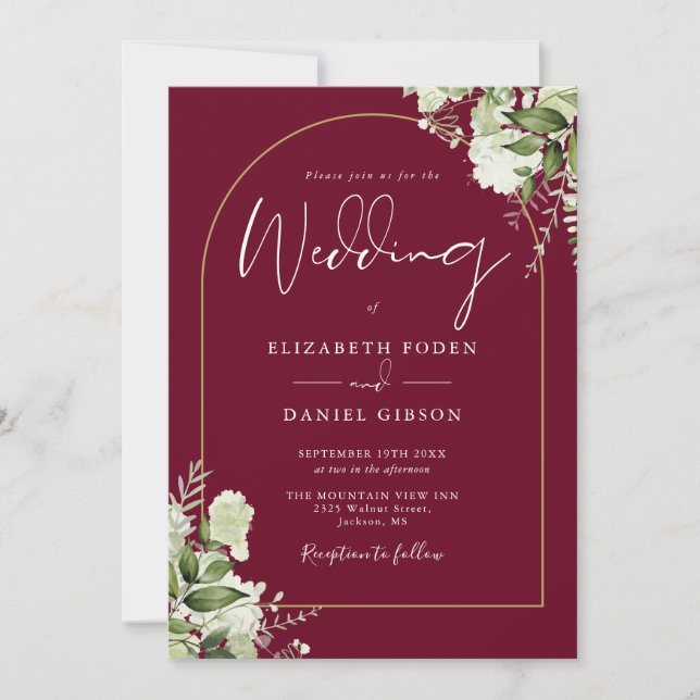 Invitation Arc d'or verdoyant Monogramme Mariage Bourgogne (Devant)