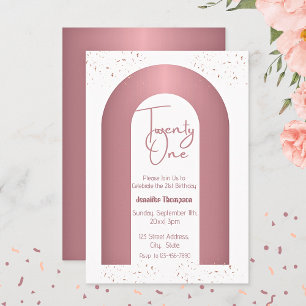 Invitation Arc d'or vingt et un Rose minimaliste 21e annivers