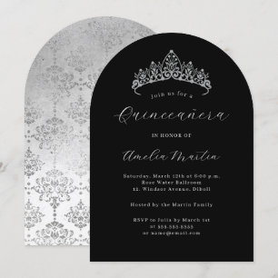 Invitation Arc Elegant Argent Noir Tiara Quinceanera
