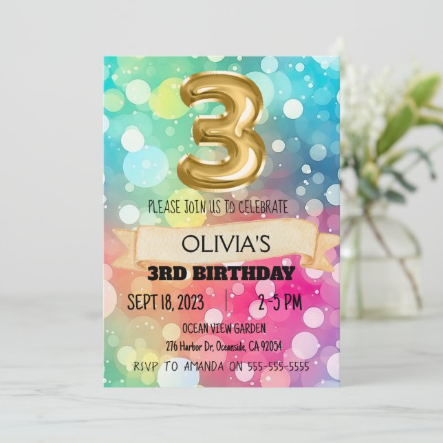 Invitation Arc en arc-en-ciel 3 ans 3e anniversaire Filles tr (Debout devant)