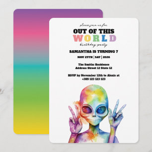 Invitation Arc en arc-en-ciel Alien fête d'anniversaire Invit