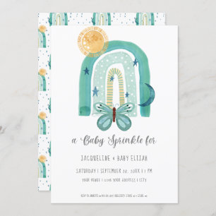 Invitation Arc en arc-en-ciel Aquarelle moderne Turquoise Ble