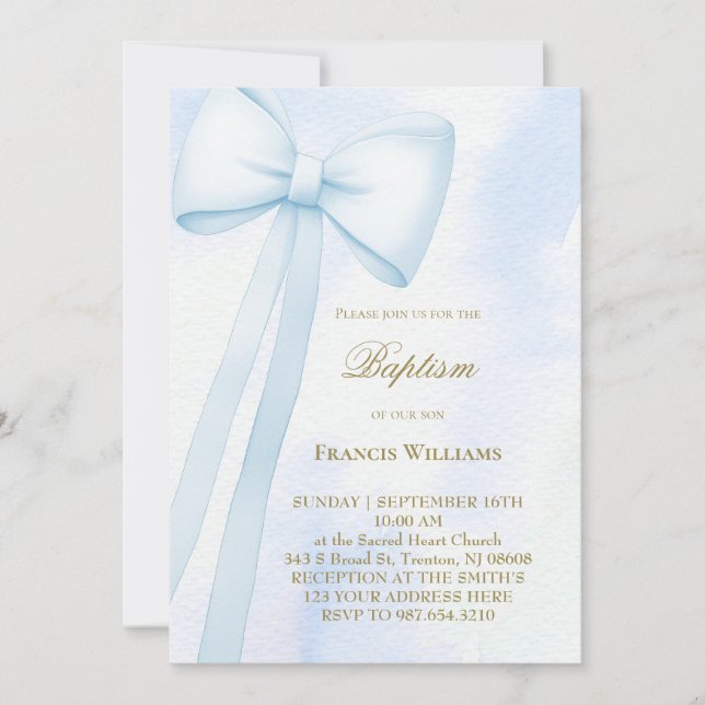 Invitation arc en bleu aquarelle | Baptême (Devant)