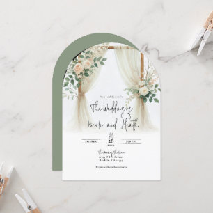 Invitation Arc en bois floral verdure Rose Mariage rustique