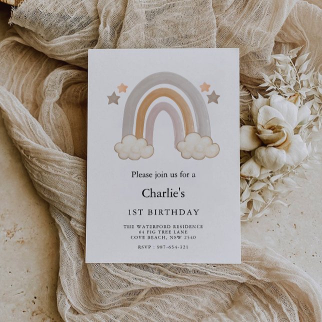 Invitation Arc-en-ciel 1er anniversaire, (Rainbow 1st Birthday, Invitation)