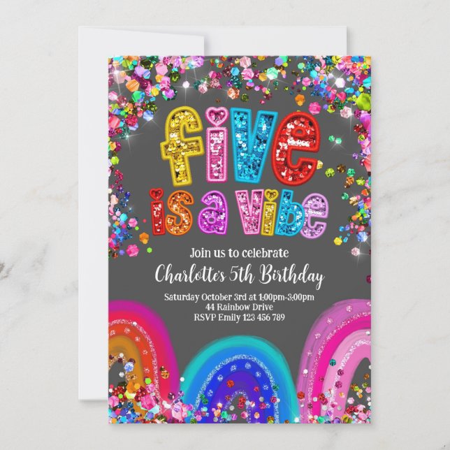 Invitation arc-en-ciel, 5e anniversaire mignon bri (Devant)