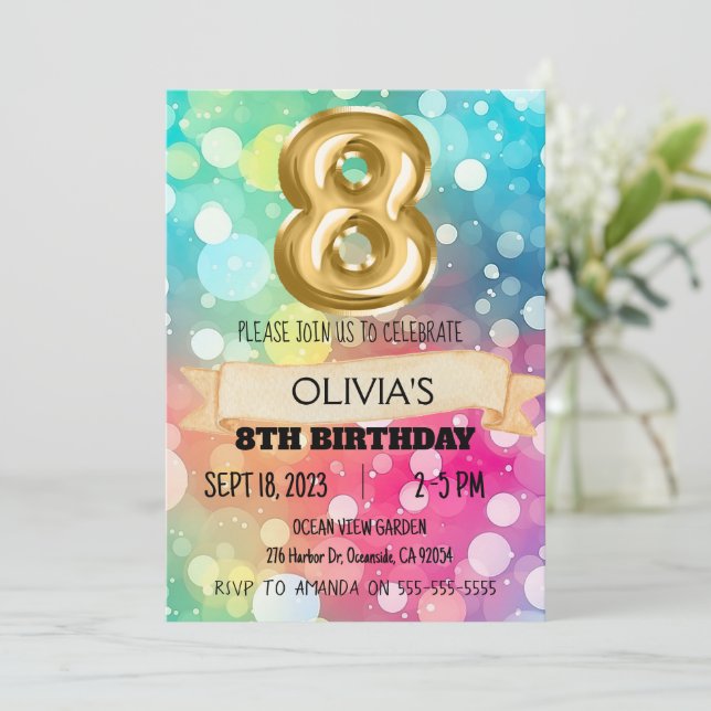 Invitation Arc-en-ciel 8 ans 8e anniversaire Fille Huit (Debout devant)