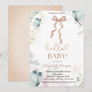 Invitation Arc-en-ciel aquarelle points papillon bleu Baby Sh