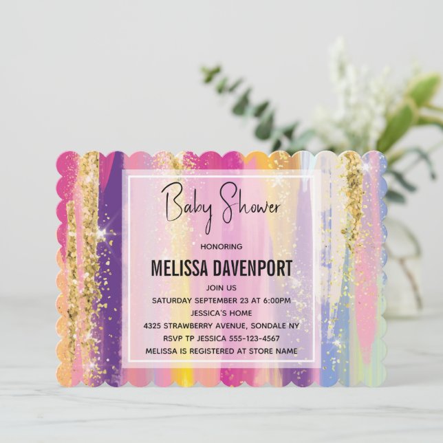 Invitation Arc-en-ciel avec Baby shower de Parties scintillan (Debout devant)