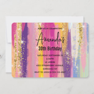 Invitation Arc-en-ciel avec Parties scintillant d'or Faux Ann
