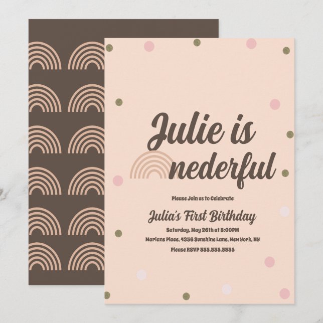 Invitation Arc-en-ciel bohème premier anniversaire Onederday  (Devant / Derrière)