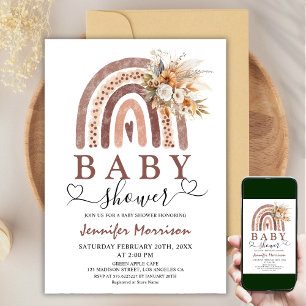 Invitation Arc-en-ciel Boho Baby shower Brown non sexiste