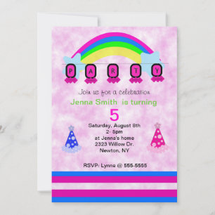 Invitation Arc-en-ciel Coloré et Chapeaux d'Anniversaire
