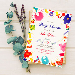 Invitation Arc-en-ciel Couleur Mignonne Tenue Baby Shower
