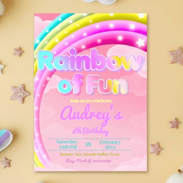 Invitation Arc-en-ciel de plaisir - Anniversaire féminin (Rainbow of Fun - Girl Birthday Invitation)