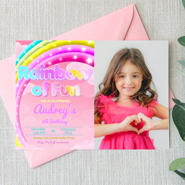 Invitation Arc-en-ciel de plaisir avec paysage d'image (Rainbow of Fun with Picture Landscape Invitation)