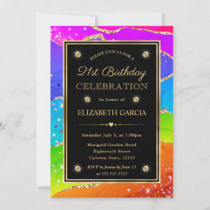 Invitation Arc-en-ciel Élégant Paillettes d'agate et Or 21e A