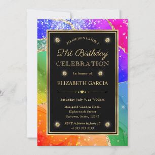 Invitation Arc-en-ciel Élégant Paillettes d'agate & Or 21e An