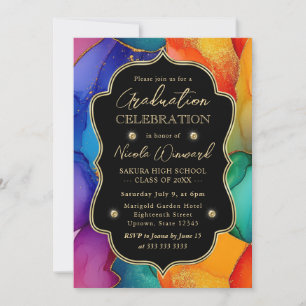 Invitation Arc-en-ciel et Encre Alcoholique Pailletée Or pour