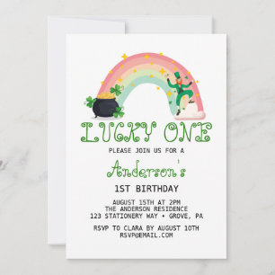 Invitation Arc-en-ciel et fermeture verte Lucky One First Bir