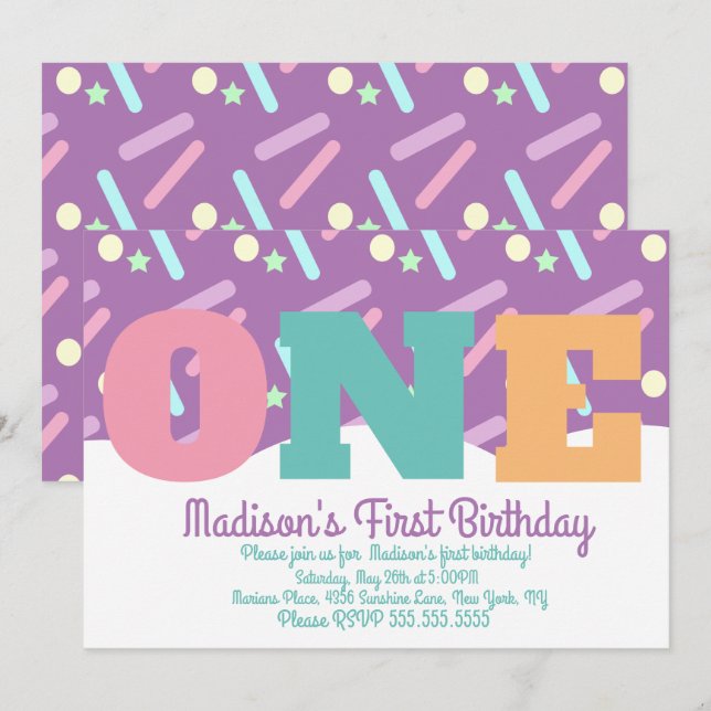 Invitation Arc-en-ciel et Nuages Paillettes Pastel pour le Pr (Devant / Derrière)