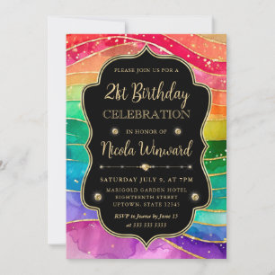 Invitation Arc-en-ciel et Parties scintillant d'or Encre d'al