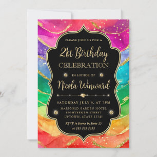 Invitation Arc-en-ciel et Parties scintillant d'or Encre d'al