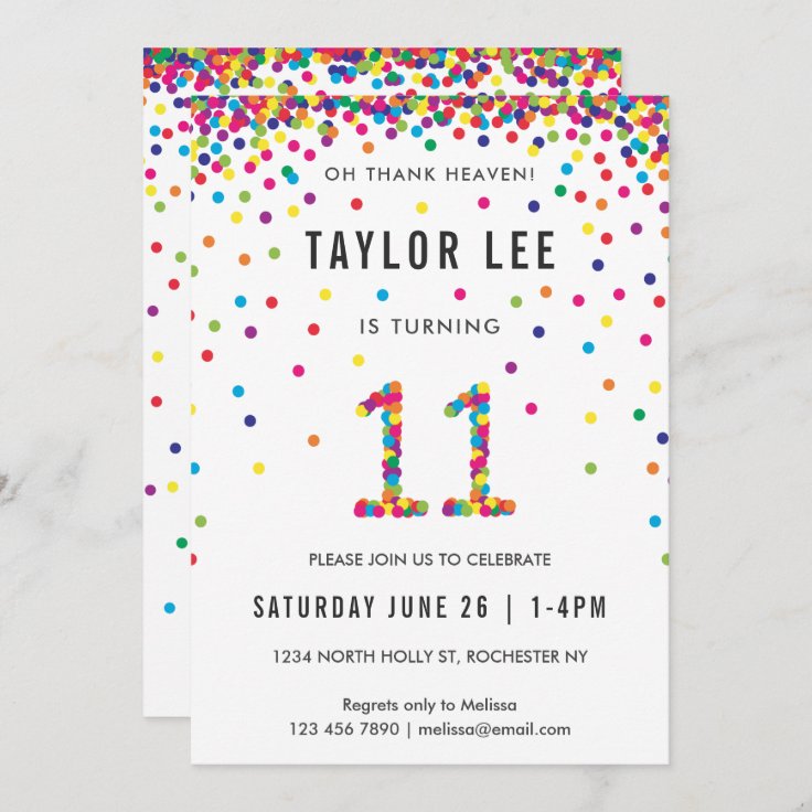 Invitation Arc En Ciel Fete D Anniversaire De 11 Ans 11e Ann Zazzle Ca