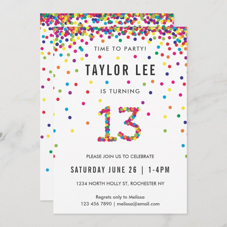 Invitation Arc En Ciel Fete D Anniversaire De 13 Ans 13e Ann Zazzle Ca