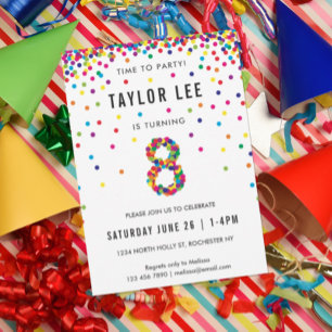 Invitation Arc-en-ciel fête d'anniversaire de 8 ans, 8e anniv