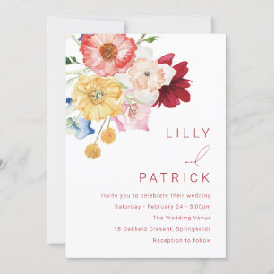 Invitation Arc-en-ciel Fleurs d'aquarelle Printemps Mariage