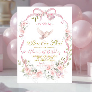 Invitation Arc-en-ciel Floral Coquette Oiseau 1er Anniversair