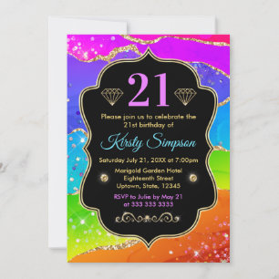 Invitation Arc-en-ciel Glamour Encre Alcoolique Agate Anniver