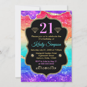 Invitation Arc-en-ciel Glamour Encre Alcoolique Anniversaire