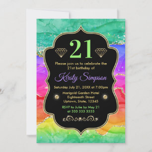 Invitation Arc-en-ciel Glamour Encre Alcoolique Anniversaire 