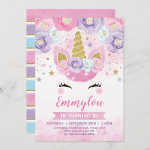 Invitation Arc-en-ciel magique de pourpre de rose de fête