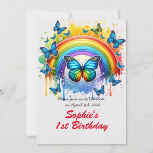 Invitation Arc-en-ciel magique et papillons - fête d'annivers