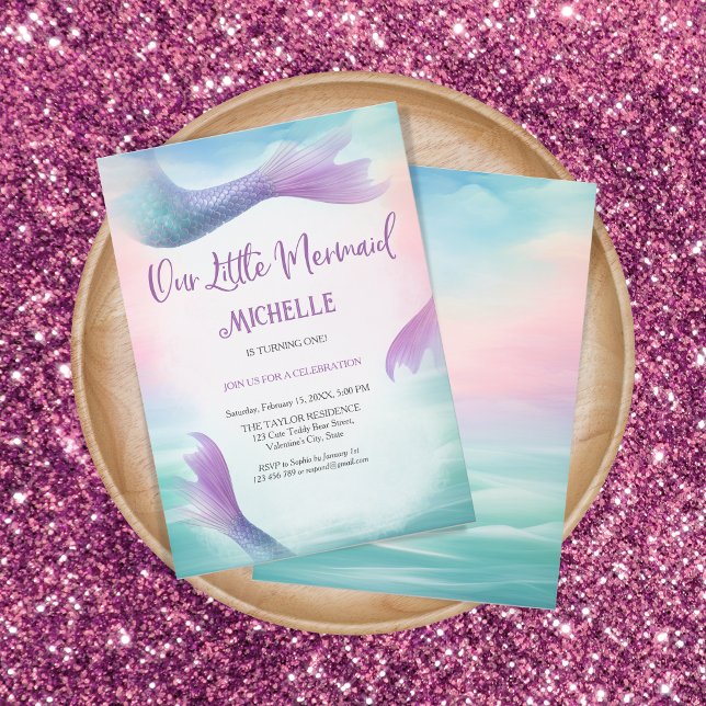Invitation Arc en ciel magique Notre petite sirène sous la me (mermaid birthday party invitation)