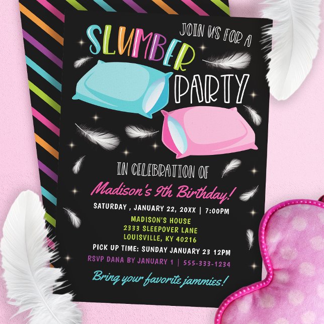 Invitation Arc-en-ciel Neon Stwood Party Slepover Anniversair (Créateur téléchargé)
