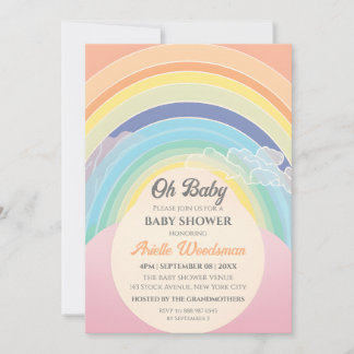 Invitation Arc-en-ciel Nuages Baby shower Personnaliser Oeuf 