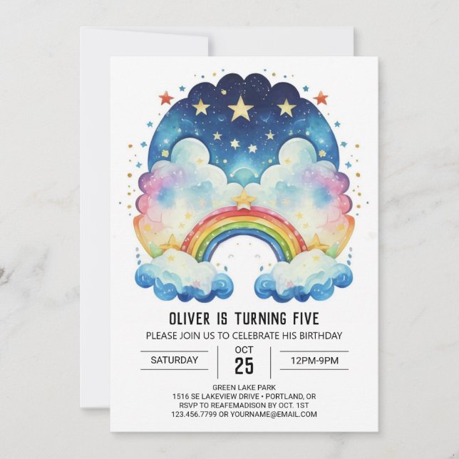 Invitation Arc-en-ciel nuages simples Anniversaire (Devant)