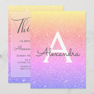 Invitation Arc-en-ciel Parties scintillant 13e Treize Anniver