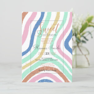Invitation Arc-en-ciel Pastel couleurs Wavy Brushstrokies