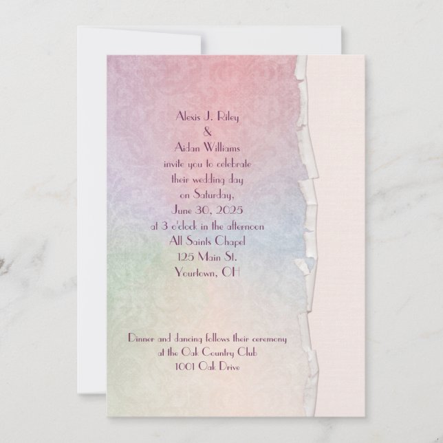 Invitation arc-en-ciel pastel mariage bord déchiré (Devant)