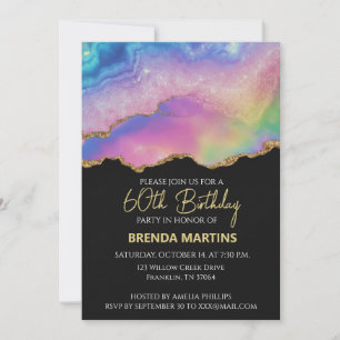Invitation Arc-en-ciel Pastel Or Paillettes Aquarelle
