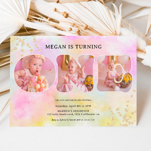 Invitation Arc-en-ciel pastel parties scintillant or 3 photos